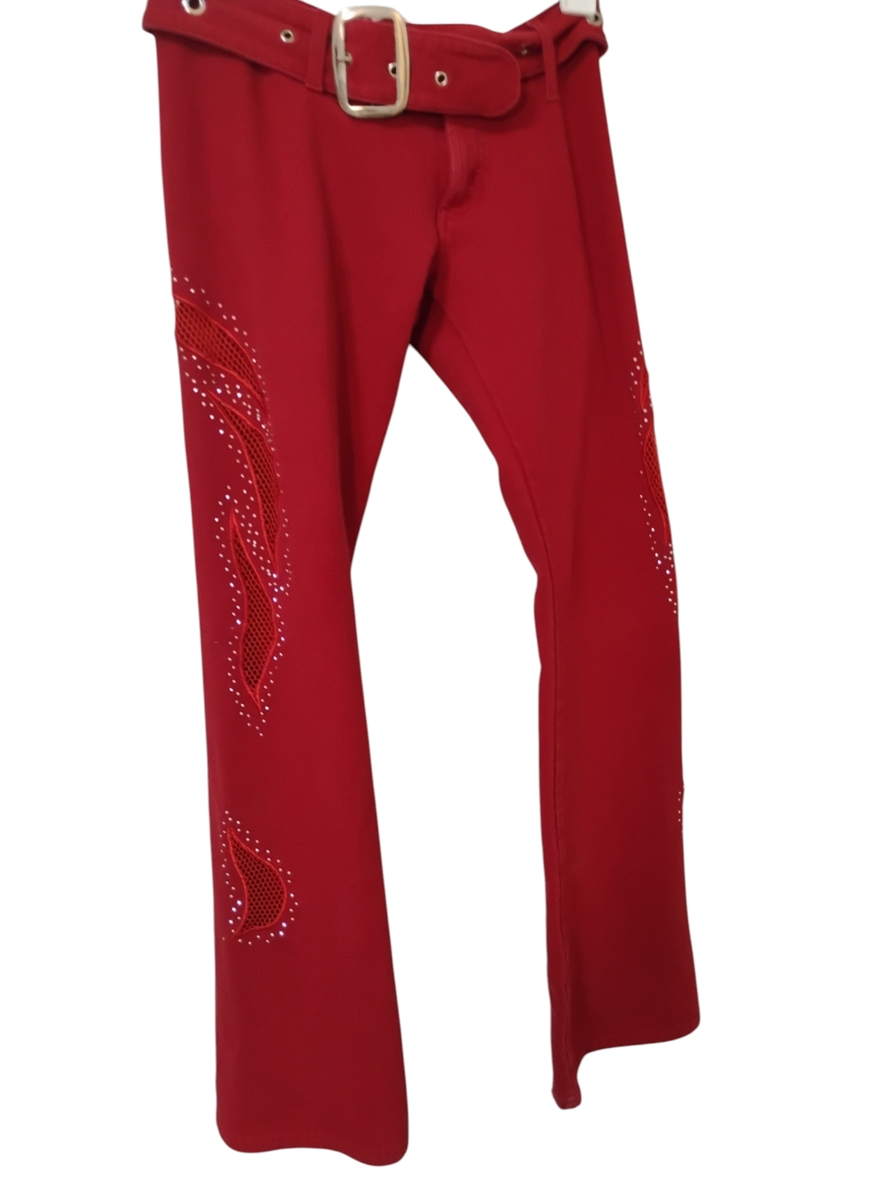 JW Maxx Vintage Red Skinny Jeans with Studded Flame Accent Size Large